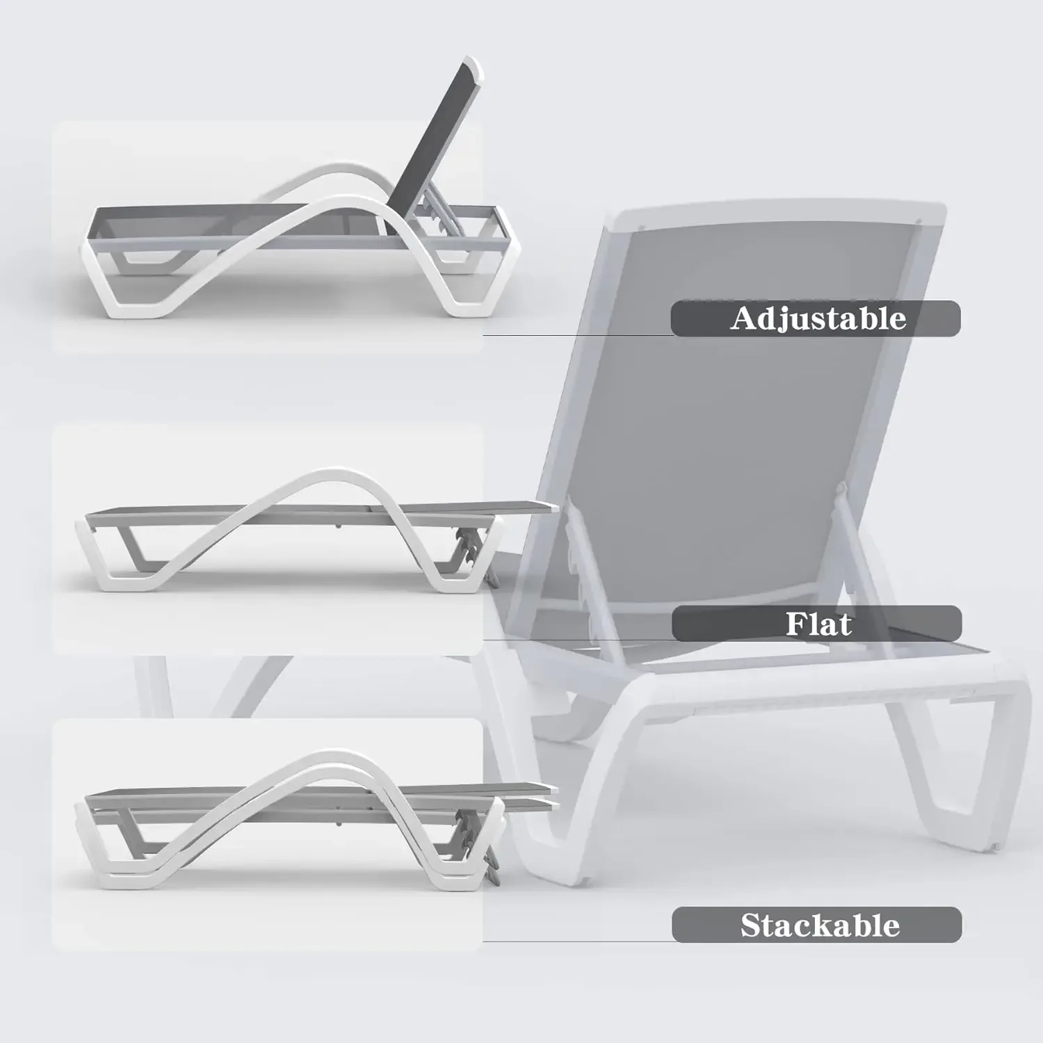 Outdoor Aluminum Polypropylene Chair with Adjustable Backrest,for Beach,Yard,Balcony,Poolside Sunbathing Chair