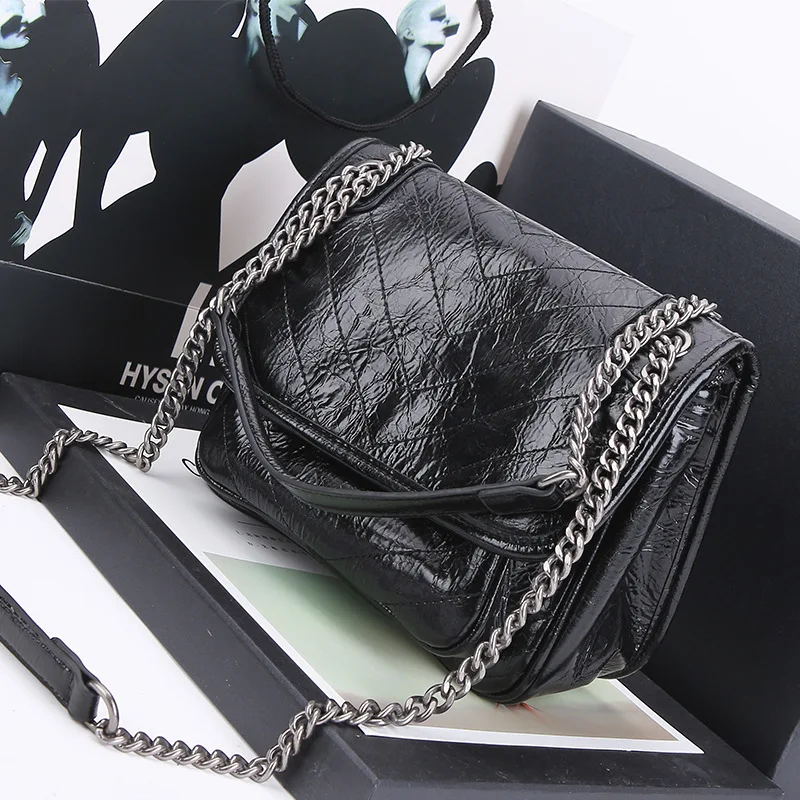 

2023 Women New Fashion Oil Wax Leather Diamond Lattice Large Capacity Shoulder Bag Crossbody Bag Office