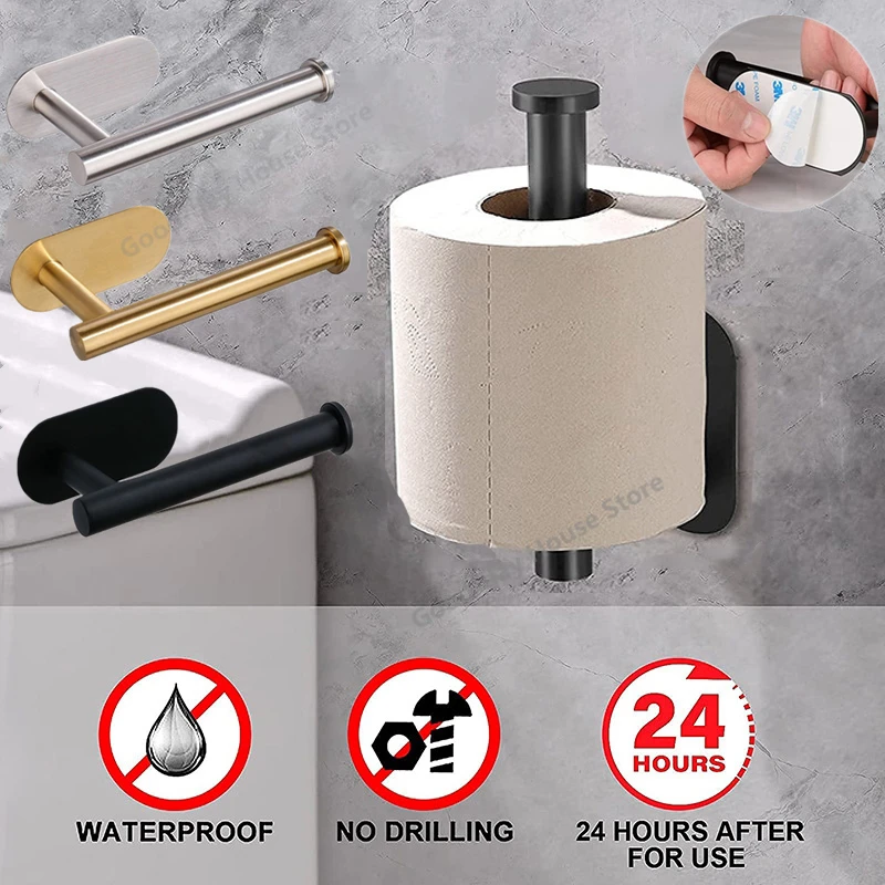 

No Punching Wall Mount Toilet Paper Holder Stainless Steel Bathroom Kitchen Roll Paper Accessory Tissue Towel Accessories Holder