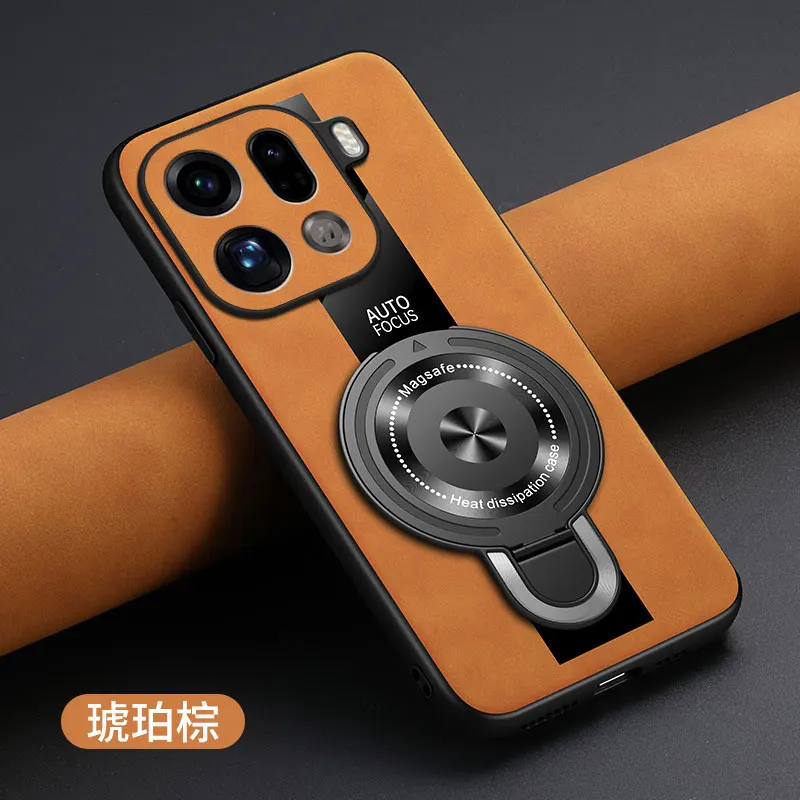 Luxury Sheepskin Leather Silicone Case with Magnetic Ring Holder - Shockproof Plexiglass & Premium PU Cover