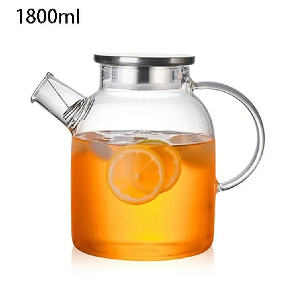 Glass Teapots with Stainless Steel Lid, Heat Resistant Kettle, Cold Water Jug, Clear Juice Container Cover, 1000ml, 1800ml