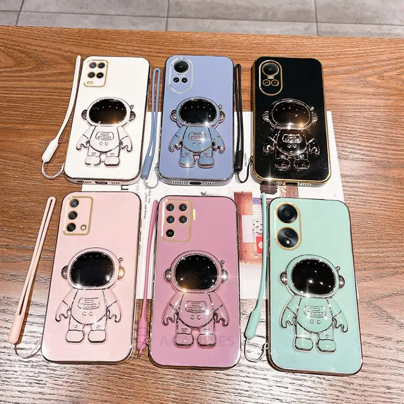 Reno10pro-funda chapada con soporte de astronauta para Oppo Reno 10 Pro 5 6 7 Lite A54 A58 A78 A74 A94 A55 4g 5g_voghion.com
