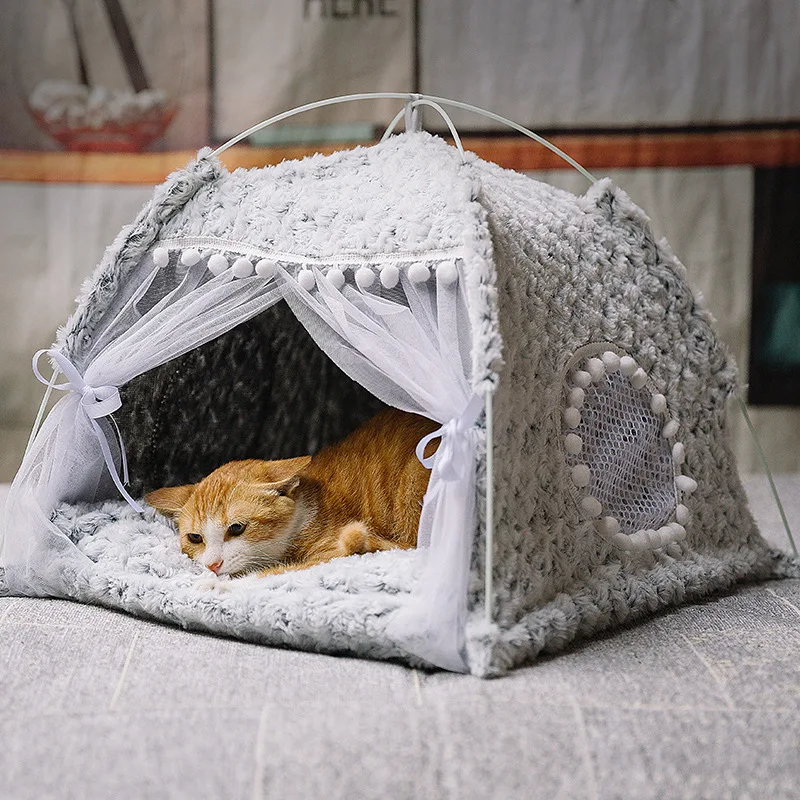 

Cat Tent Bed Pet Cat Bed Nest Cushion Mattress Semi-enclosed Pet Bed Cat Indoor Cozy Cave Nest Tent Small Dog House Accessorie