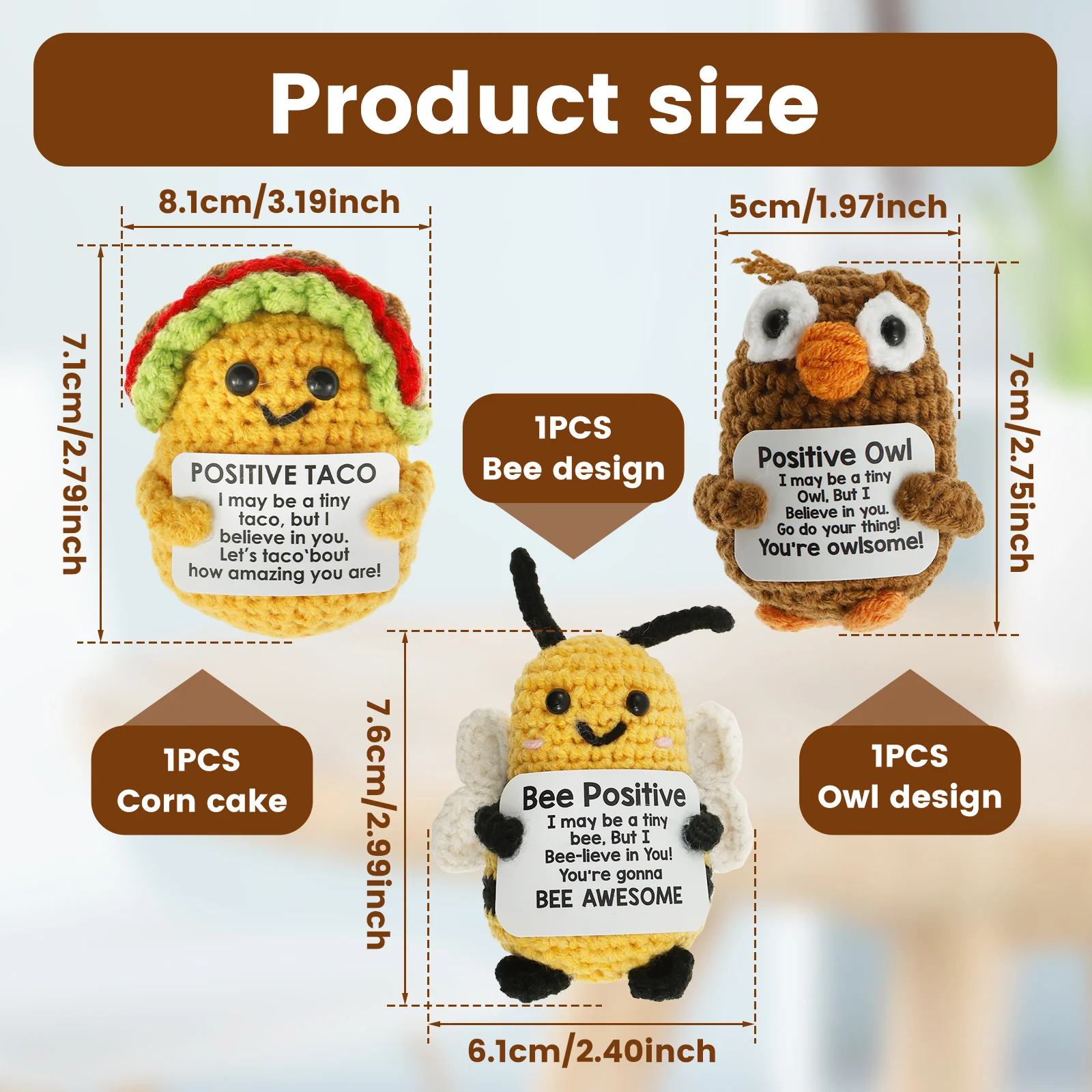 Handwoven Positive Energy Animals Pocket Handmade Plush Wool Knitting Doll Support Emotional Christams Gift Home Room Decoratio