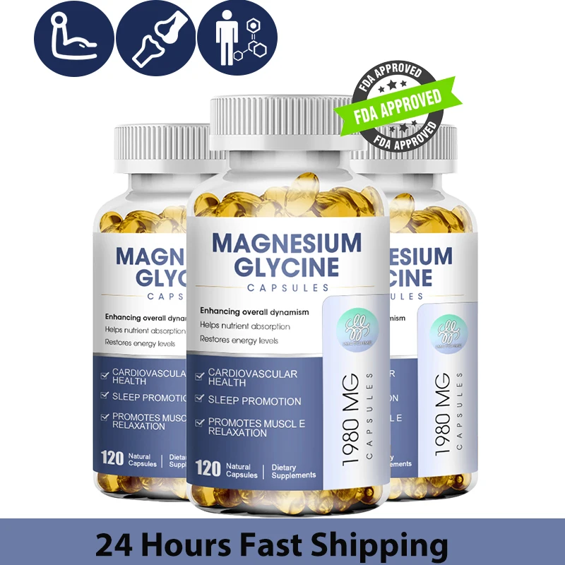 

Magnesium Glycinate Capsules Ultra High Absorption & Bioavailability Elemental Magnesium Supplement Chelated Support Muscle