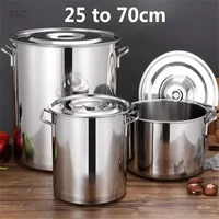 Grande marmite à soupe épaisse en acier inoxydable avec couvercle à poignée, grand seau, baril d'eau, chef domestique, casseroles de cuisine d'occasion 1