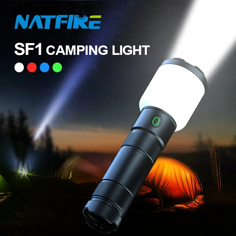 Tanie NATFIRE SF1 LED Camping Flashlight USB C Rechargeable Lamp 4 Color Waterproof