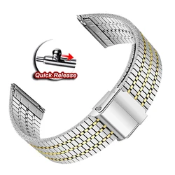 Sleek Stainless Steel Metal Watchband - 20mm/22mm Adjustable Bracelet Strap - 1PCS 22mm (2 - Silver Gold)