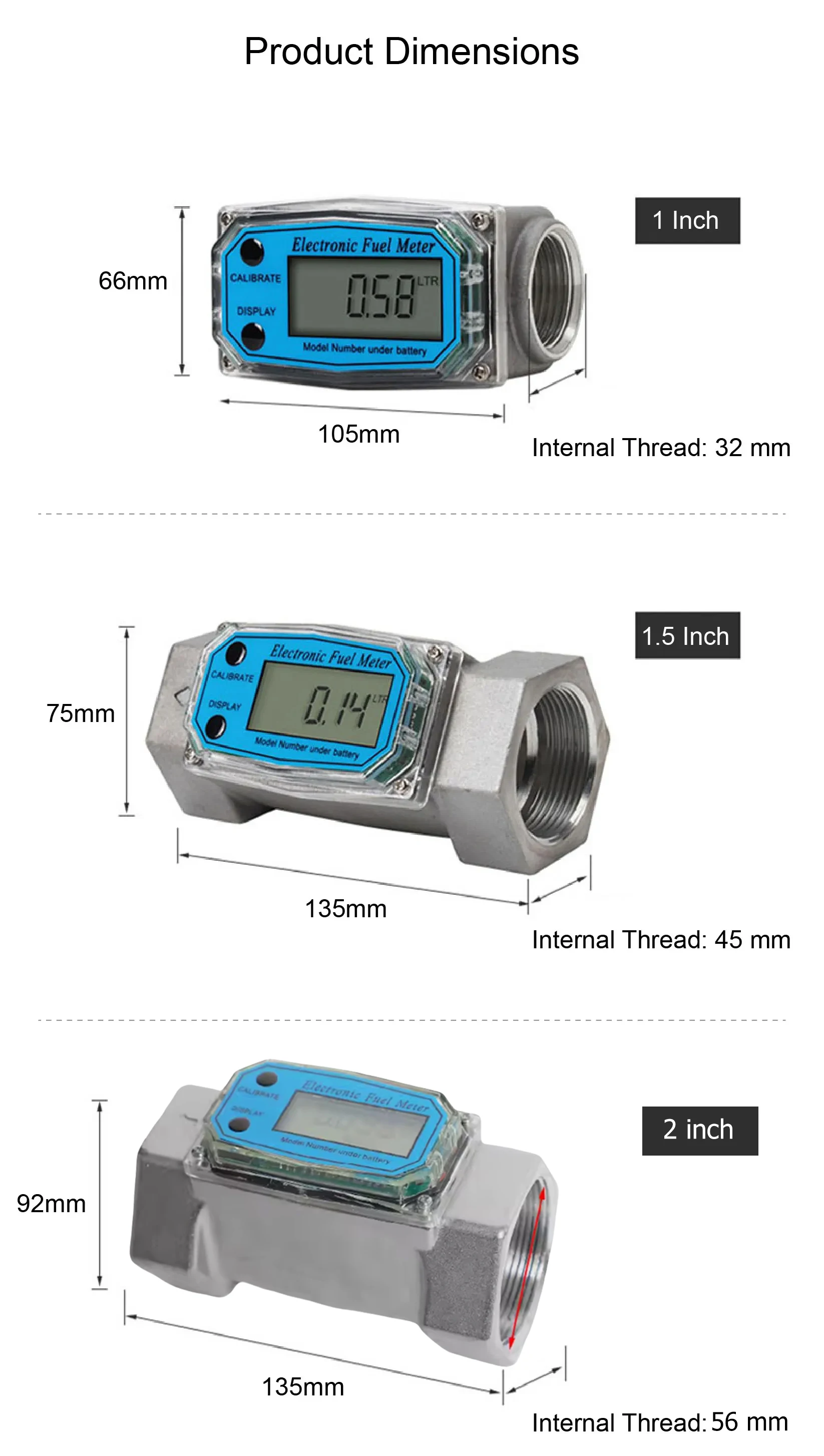 1inch/1.5inch/2inch LCD Display Turbine Water Flow Meter High Precision Electron