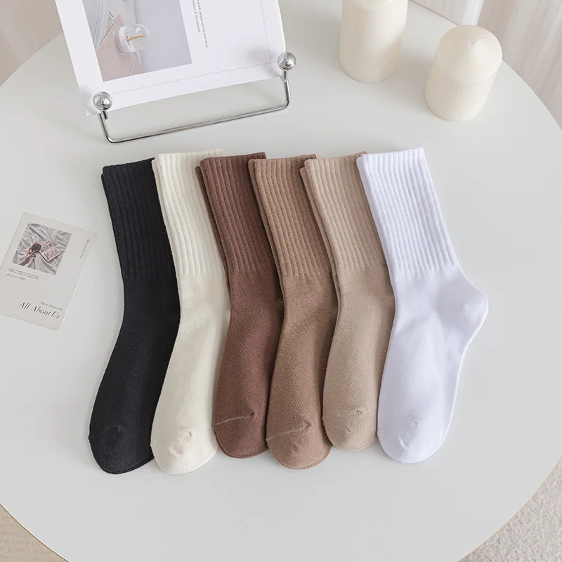 

1 Pair /3 Pairs of New Socks Women's Solid Color Mid-tube Socks Autumn and Winter Thick Warm Cotton Casual Pile Socks