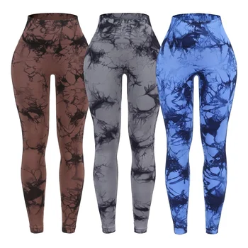 3 Piece Workout Leggings Sets for Women High Waisted Tie Dye Gym Scrunch Butt Lifting Seamless Yoga Leggings Athletic Pants 4