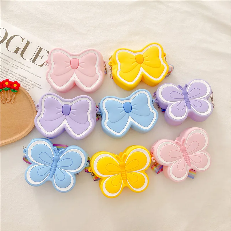 Lovely Bow Silicone Shoulder Cute Butterfly Shape Baby Girls Crossbody Bag Candy Color Kids Small Coin Purse _ Mobile