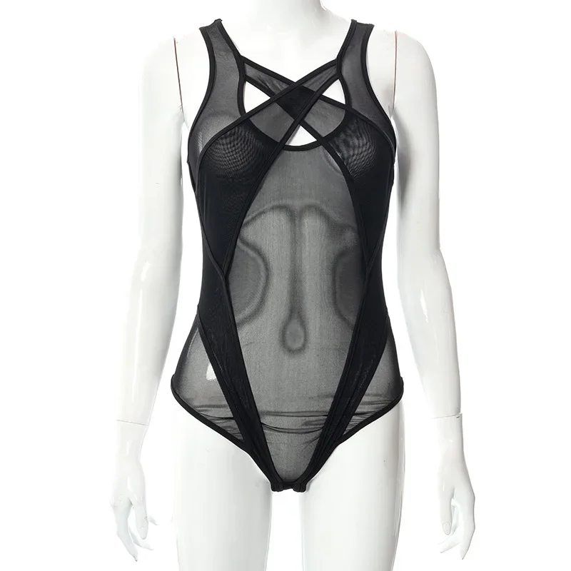 Top Gothique Y2K Pour Femmes - Body Sexy Patchwork, Coupe Cintrée Et Ajourée - Idéal Soirée, Club Ou Look Décontracté