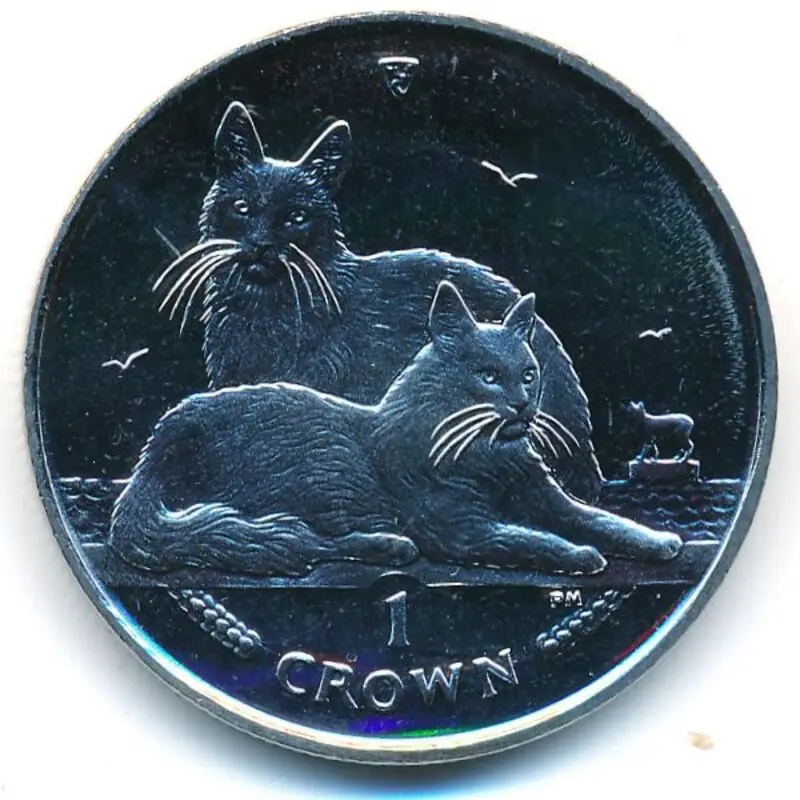 Остров Мэн 1 крона 2011 г. Две турецкие ангорские кошки. |