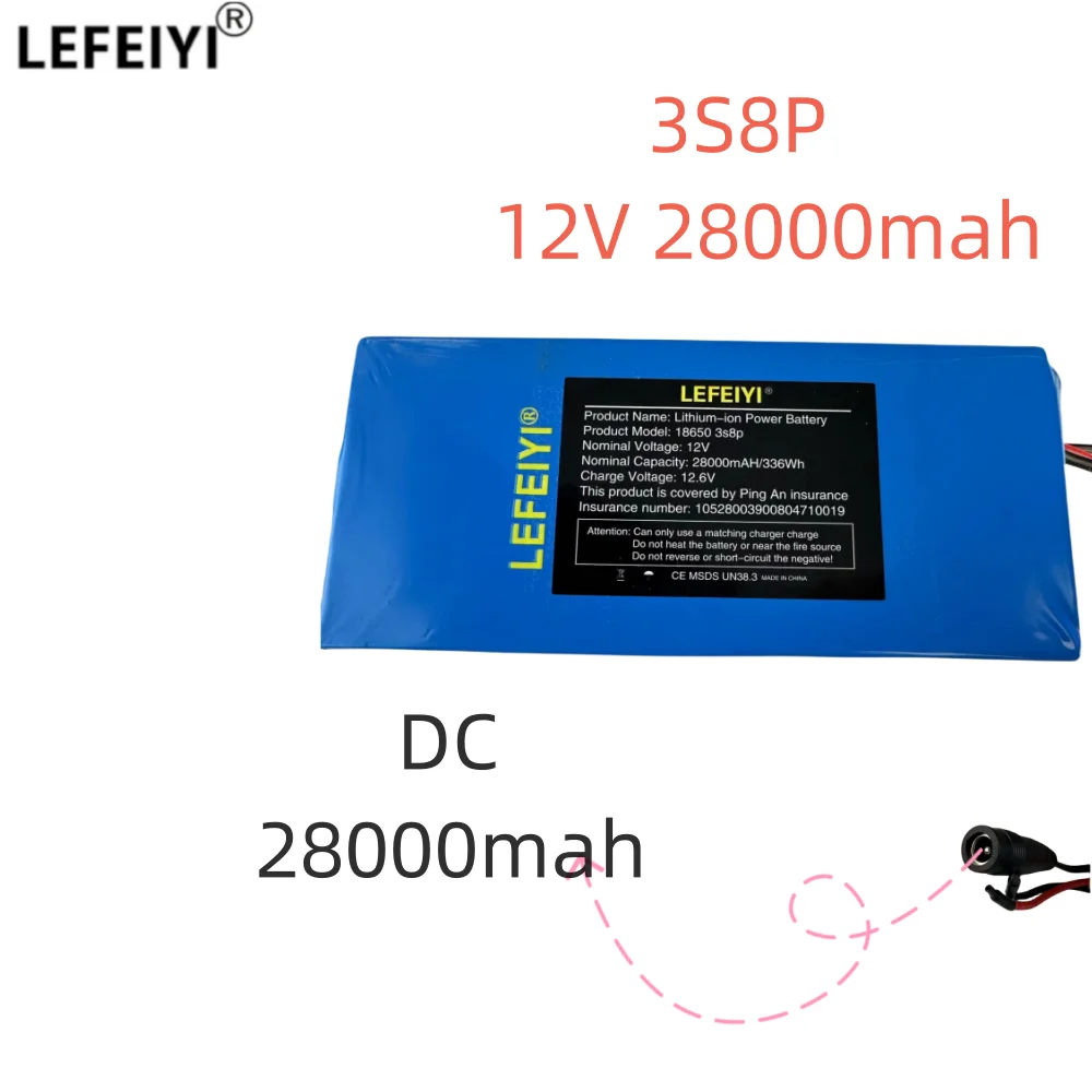 

12V 28000mah 18650 lithium battery pack protection board 3S8P 28ah suitable for inverter miners+12.6V 2A charger