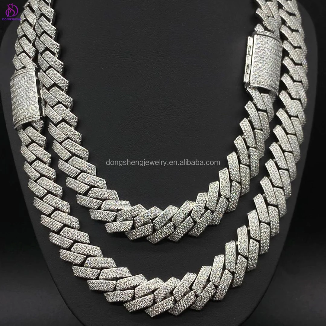 

High Quality Fine Jewelry Hip Hop Cuban Link Chain 15mm VVS Moissanite Diamonds Cuban Chain Necklace for Men Silver Customize