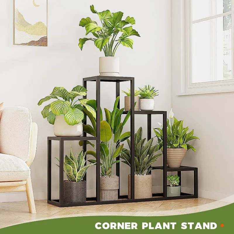 Tall Plant Shelf Metal Plant Stand Black Flower Stand For Multiple Plants Tiered Coner Table For Window Garden