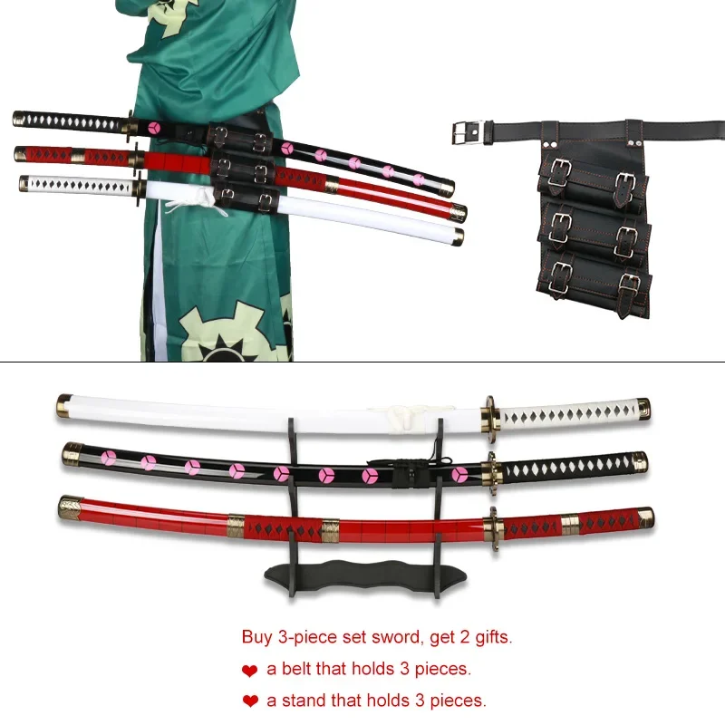 Roronoa Zoro Katana 3pc Toy Cosplay sword Anime Role-playing Weapons Sandai kitetsu  Wado Ichimonji  Enma Purple Halloween Gift 2