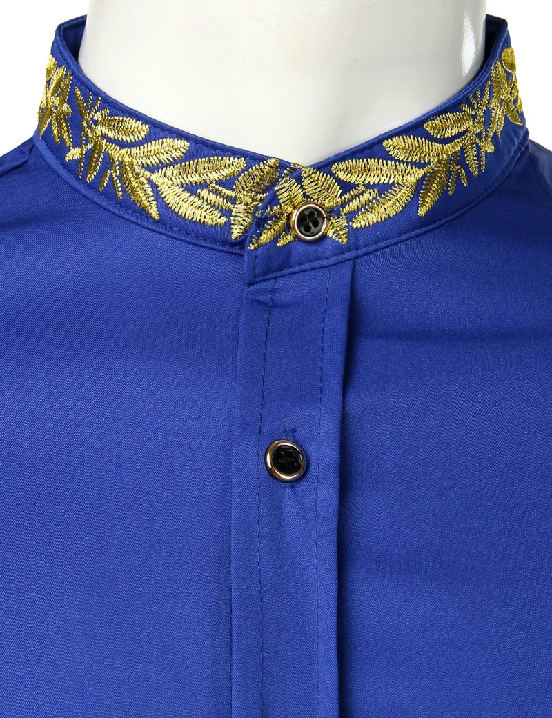 Long Sleeve Shirt long sleeve shirt Gold Embroidery White Shirt Men Stand Collar Mens Dress Shirts Casual Slim Chemise Homme Camisa Masculina
