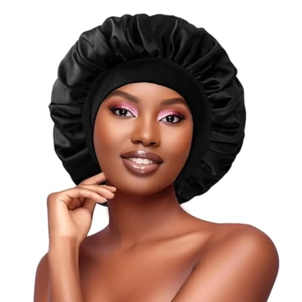 Silk Bonnet Hair Bonnet Satin Bonnet Satin Nightcap Sleeping Cap Solid Satin Bonnet Hair Wrap Elastic Narrow Head Tie Silk Band Edge Bathroom Wrap Shower Cap for Sleeping Women Shower Hair Care