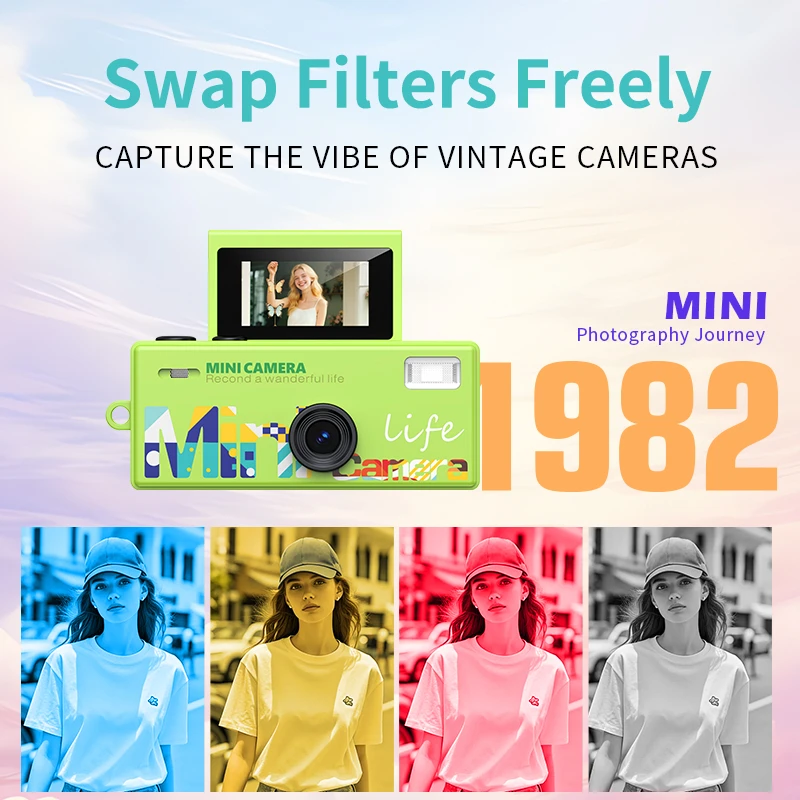 Fotocamera Digitale Retro CCD Lenovo per Vlog, Registratore Foto e Video per Studenti, Mini Fotocamera con Schermo Ribaltabile in Colori DOPAMINE - immagine 4
