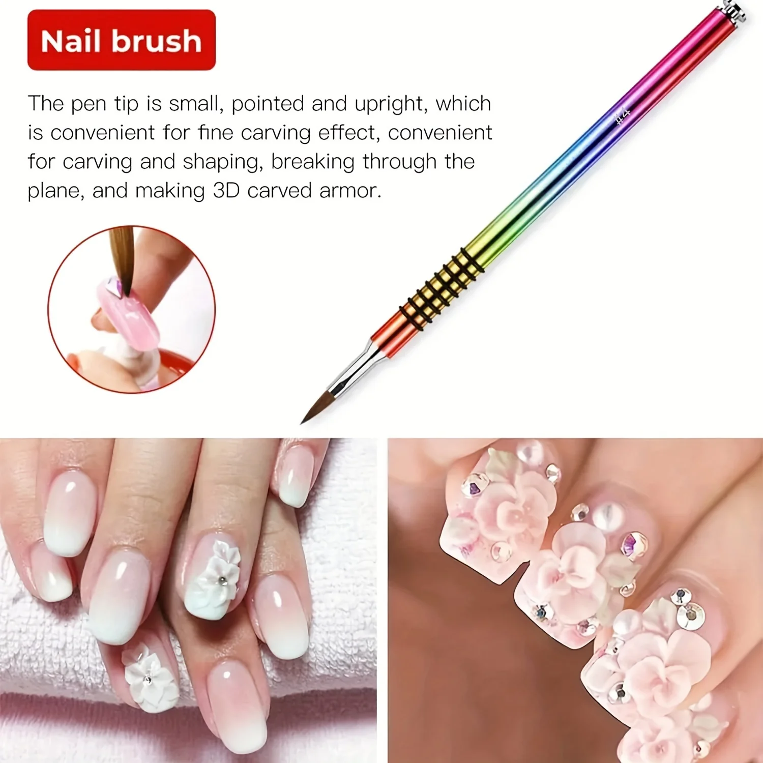 3pcs Acrylic Crystal Nail Brush Professional Nail Beauty Design Non-Slip 3D Nail Art Brush Manicure Tool For Uv Gel Builder Dra 5