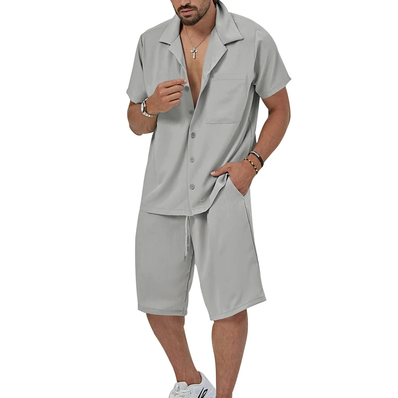 

Fashion Beach Style Men SummerClothing Streetwear Suit Men's Two Piece Set Short Sleeve Lapel Leisure Button Shirts Suit Shorts