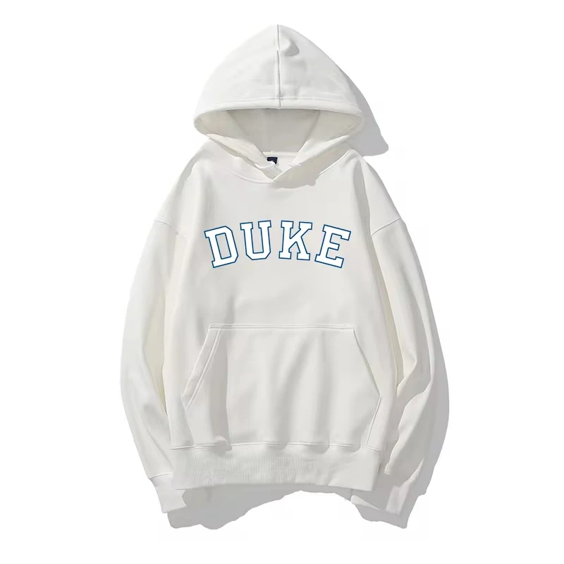 Long Sleeve Simple Solid Hooded Duke Print Hoodie autumn winter fleece Pullover Men Women Street Fashion Personality Sweatshirt 3