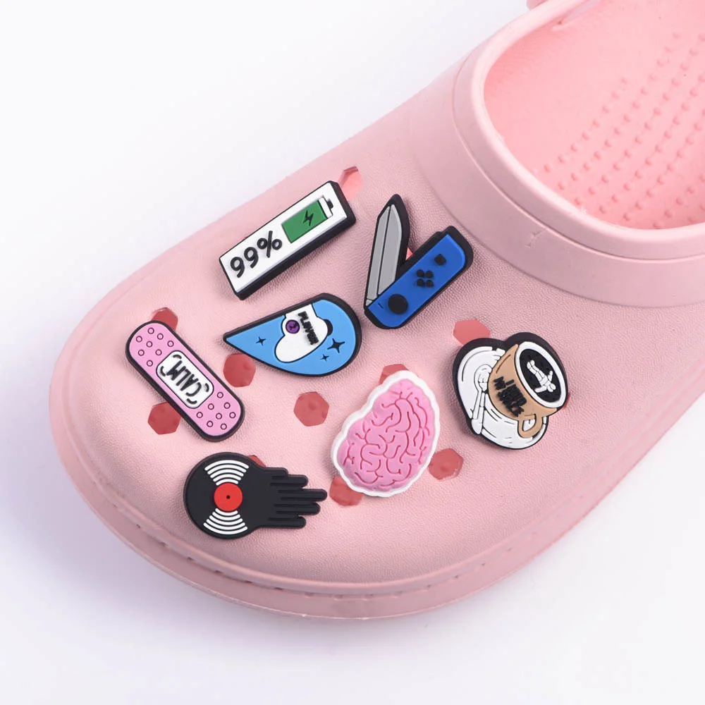 1 Pcs Music Croc Shoes Charms Camera Ticket Coffee Shoe Charm Accessories Cartoon Clog Shoes Musical Record Decoration Power Off