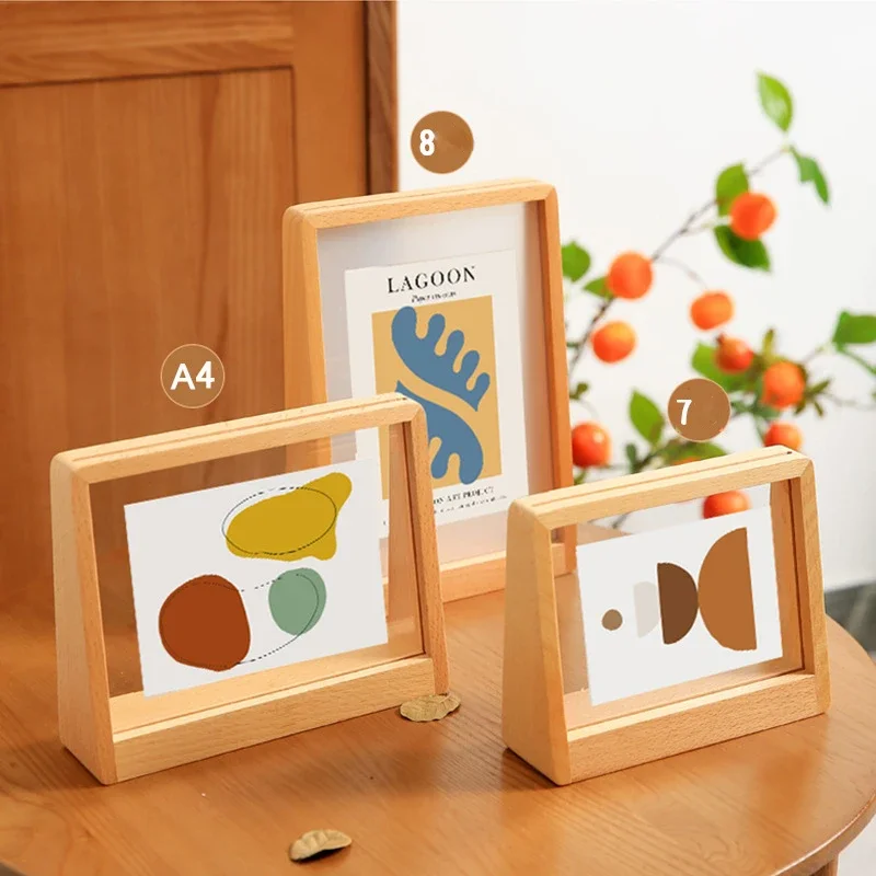 7 Inch / 8 Inch / A4 Creative Trapezoidal Solid Wood Transparent Acrylic Photo Frame Photo Storage Living Room Table Decoration