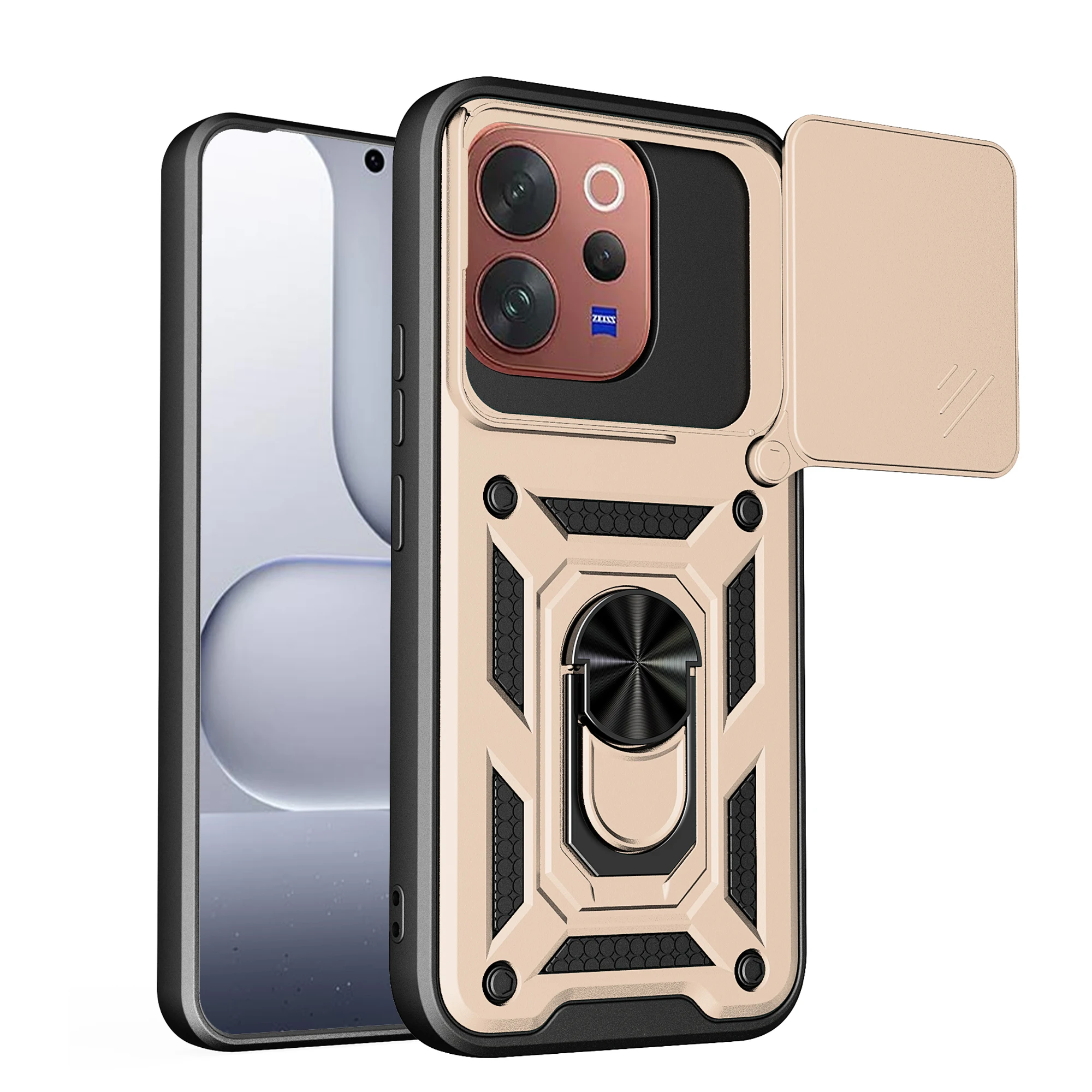 Enhanced Shockproof Armor Case with Slide Camera Protection and Ring Stand