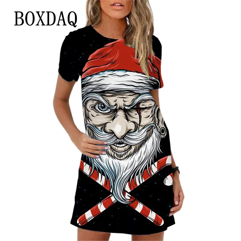 Humorous Cute Cartoon Print Women Dress New Short Sleeve Santa Claus  Pattern Christmas Dress Ladies Casual Loose Mini Dress 2023 - AliExpress  200000345