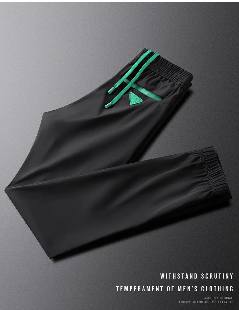 Description Picture 5 of item2024 Summer Ice Silk Breathable White Casual Pants for Men's Designers New European High end Fashion Casual Brand Sports Pants