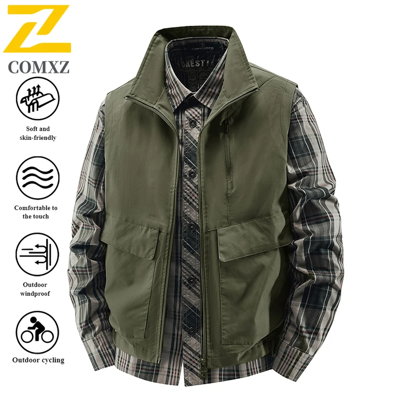 EiAO Men's Tactical Vest Summer Multi-Pocket Waterproof Windproof Outdoor Photography Fishing Streetwear Lightweight Jacket 2025
