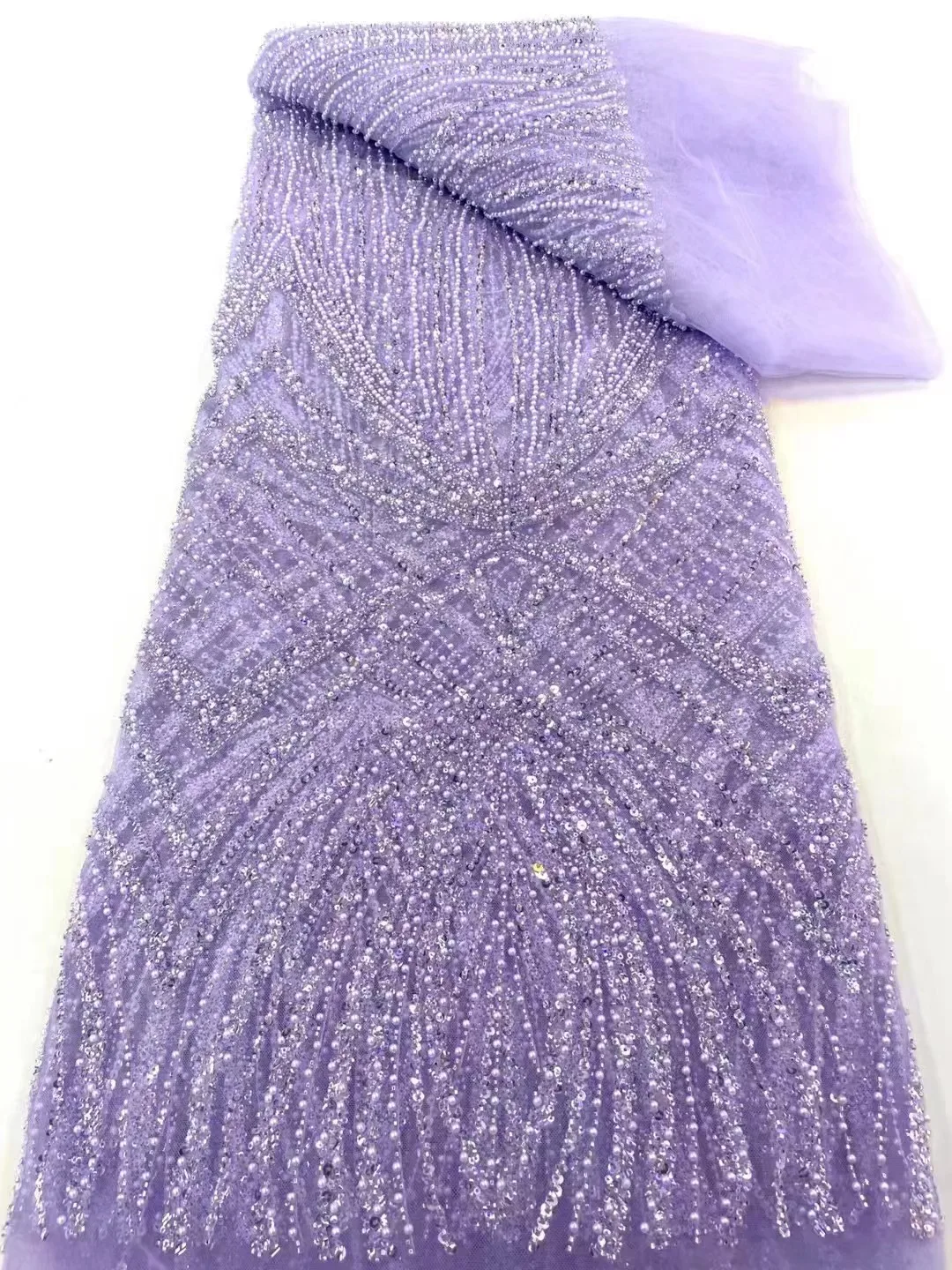 Purple Yards Luxury High-end Beaded Fabric Heavy Sequins
