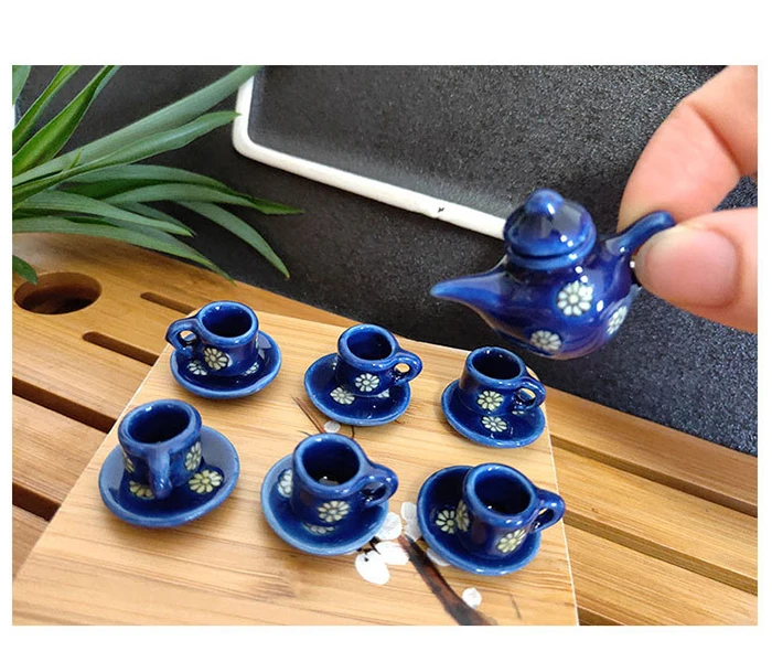 1:12 Dollhouse Miniature Tableware Porcelain Ceramic Tea Cup Set 9/11/15/17Pcs/set For Doll House Kitchen Furniture Toys