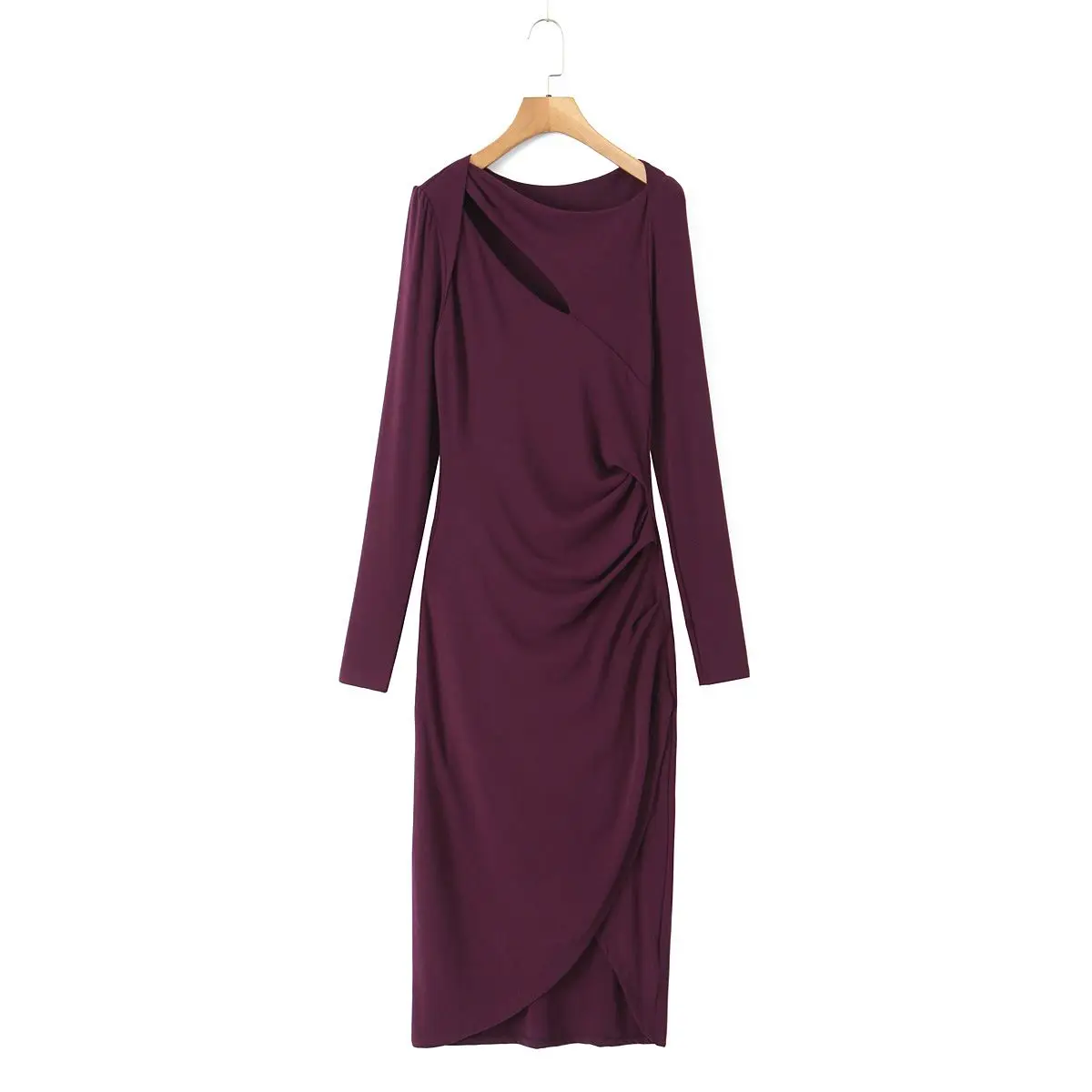 

3D Cut Pleated Waisted Knitted Dress Good Quality Plus Size Women Slim French Clavicle Hollow Out Design Inner Dress