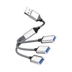 Enhanced USB 3 - Port Hub Splitter Adapter for PC and Laptop Accessories (Silver usb to 3usb)