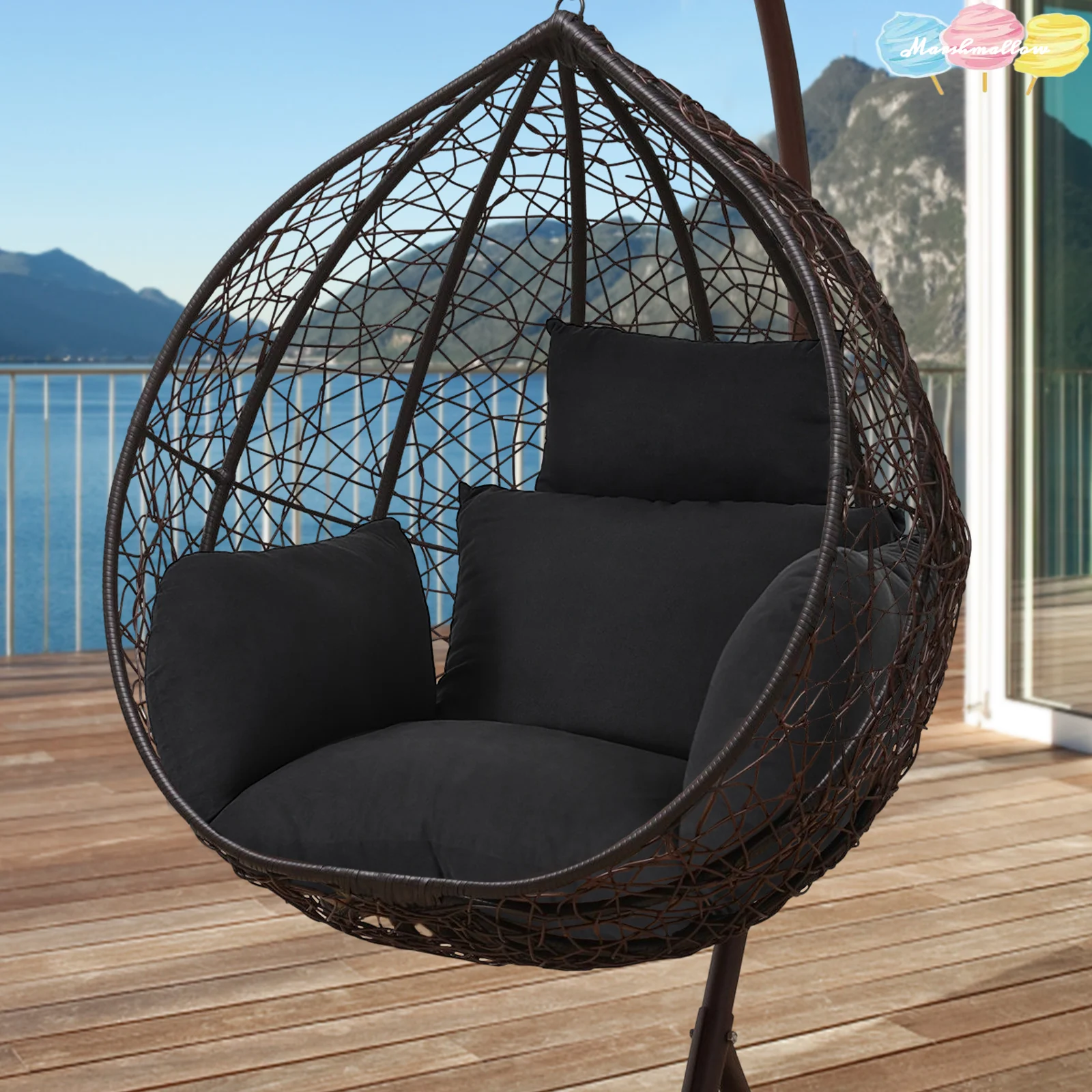 Cojín Para Silla Colgante O De Jardín - Tamaño 120x80 Cm, Relleno De Poliéster, Reversible, Color Gris Oscuro
