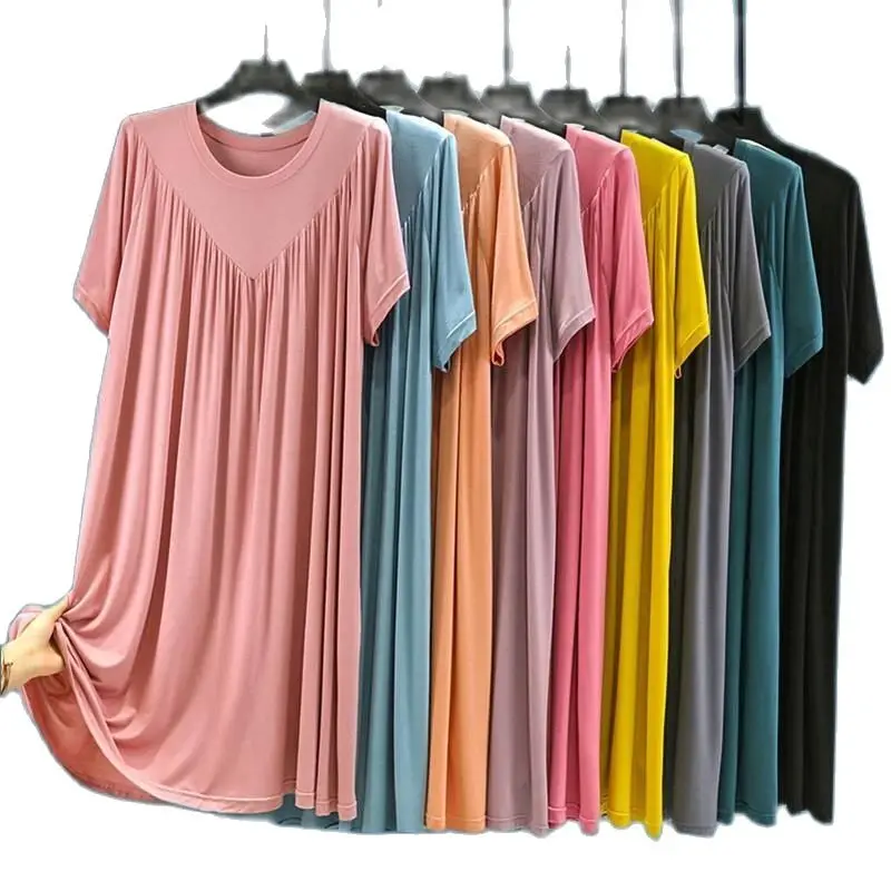 

Plus Size Maternity Summer Dress Round Collar Loose Dress Short Sleeve Pregnant Women's Modal Cotton Dress Pregnancy Nightgown