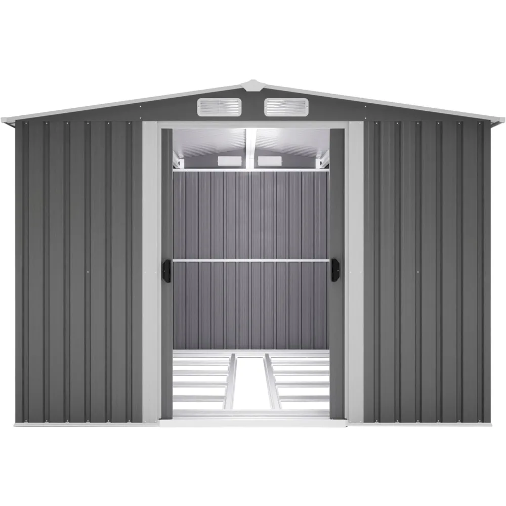 

10FT X 8FT Metal Outdoor Storage Shed Steel Utility Tool Shed Storage House With Lockable Double Door Sheds Garden Buildings
