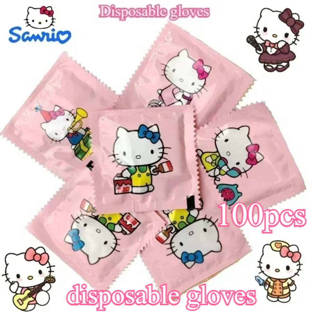 91% OFF Hello Kitty Anime Disposable Gloves – 100pcs Thickened Kawaii Pack at $0.99