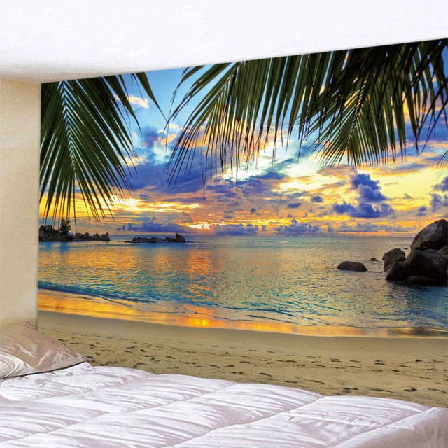 Seaside Beach Sunset Psychedelic Scene Home Decor Art Tapestry Hippie Bohemian Tarot Room Wall Mandala Hanging