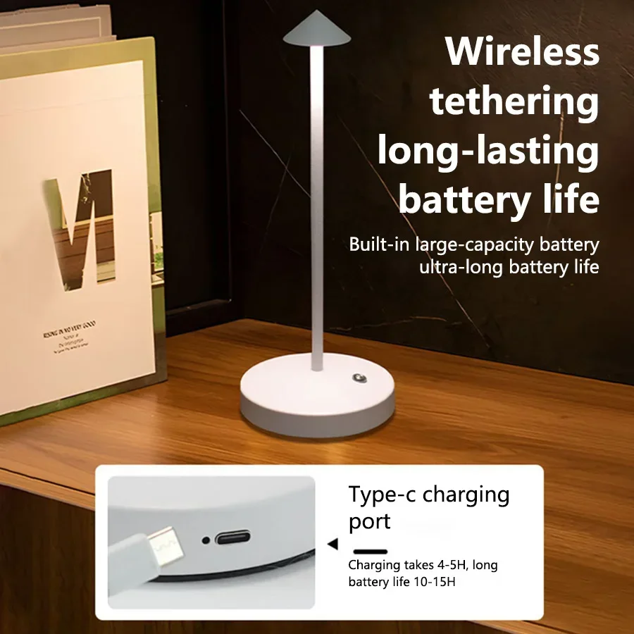 Rechargeable Table LED Lamp Touch Sensor Night Desk Lamp for Restaurant Hotel Bar Bedroom 3 Color Temperatures Stepless Dimming 2