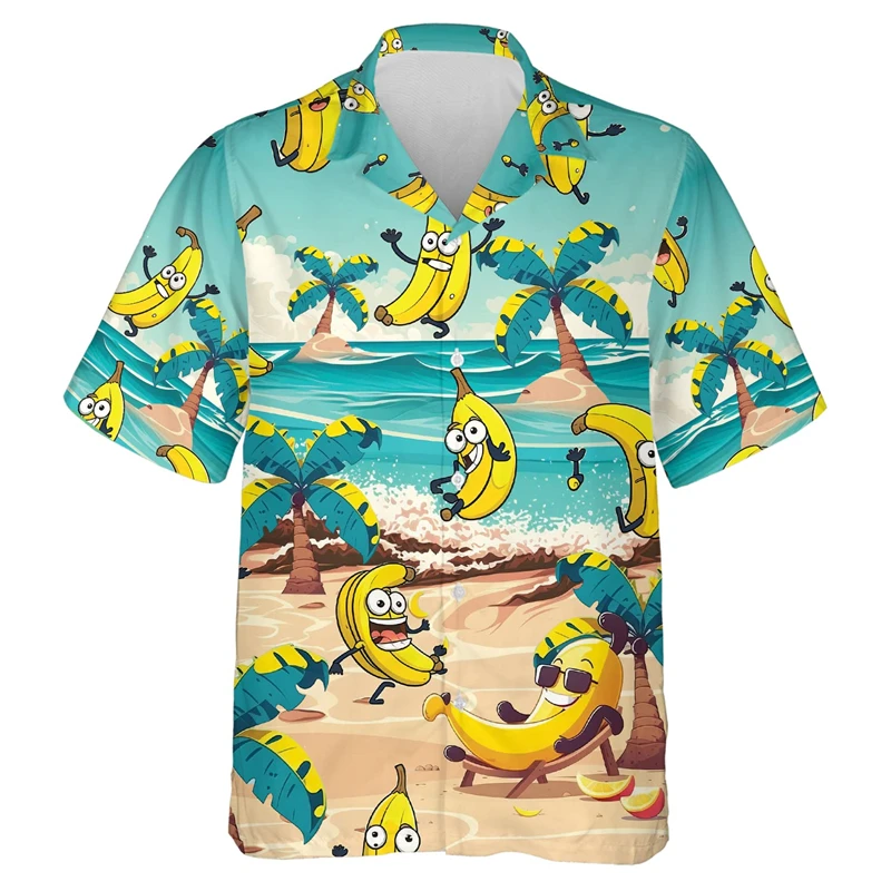 

Summer Hawaiian Fruit Pineapple Party 3D Print Beach Shirt Casual Aloha Banana Shirts For Men Hip Hop Animal Y2k Blouses Tops