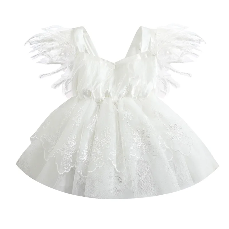 

Baby's Clothes Girl's Romper Sleeveless Feather Tassel Decorated Lace Embroidered Single Piece Romper Dress Children's Clothing