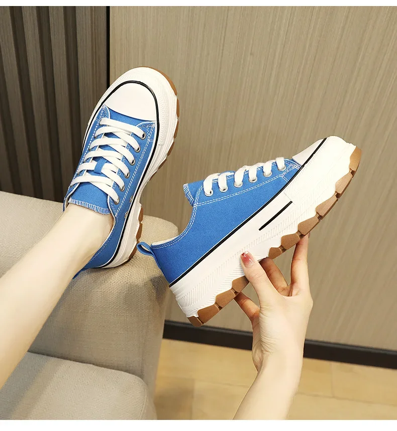 New Fashion Women Spring and Summer Korean Style Increased Thick Bottom Canvas Shoes Classic Canvas Shoes