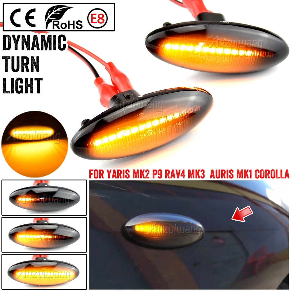 

2Pcs Dynamic Flashing Led Side Marker Turn Signal Light For Toyota Yaris Mk2 P9 RAV4 Mk3 ACA3/ALA3 Auris Mk1 E15 COR Accessories