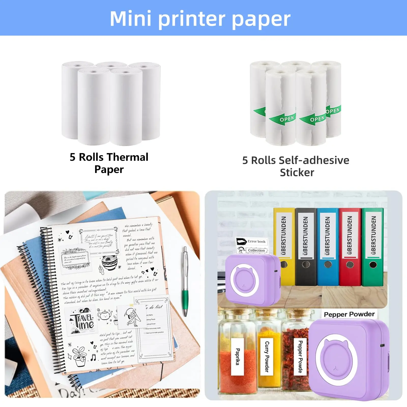 Thermal Paper 10 Rolls Mini Thermal Printer Sticker Paper Photo Printer Refill Paper Mini Sticker