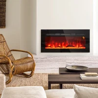 Электрический камин с настенным креплением и дистанционным управлением, лист из искусственного дерева и кристаллы, мощность 1800 Вт, черный — изображение 2